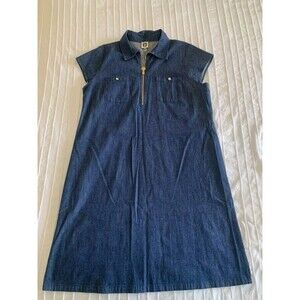 Anne Klein Chambray Dress Size 12 gold accents dressy summer work quiet luxury